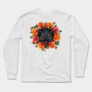 Satanic Cat with Roses Long Sleeve T-Shirt